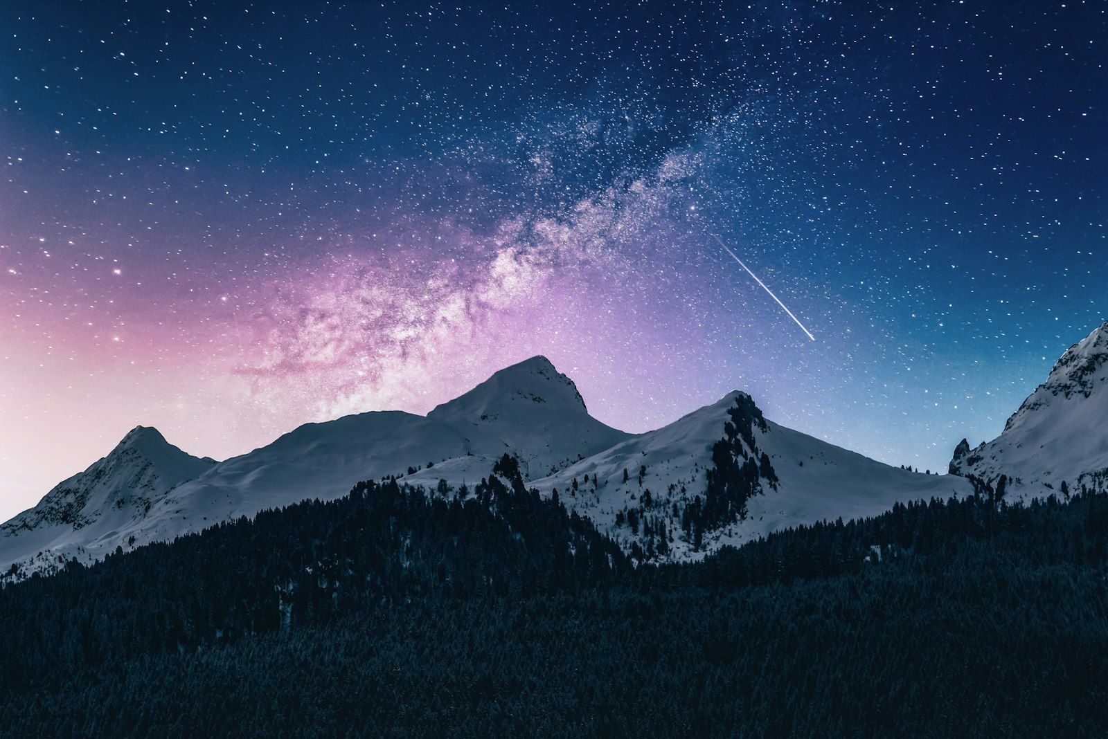 Mountains under a starry sky