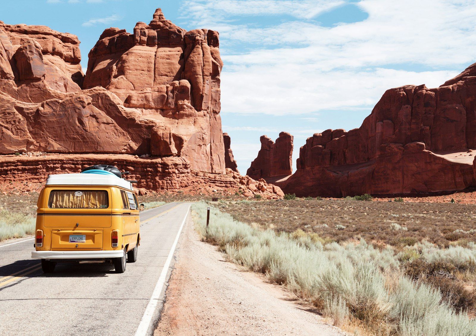 Campervan on an open desert road